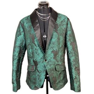 Manfinity Emerald Green Floral Jacquard Blazer